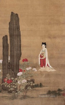 Qian Xuan Painting - señora vieja tinta china